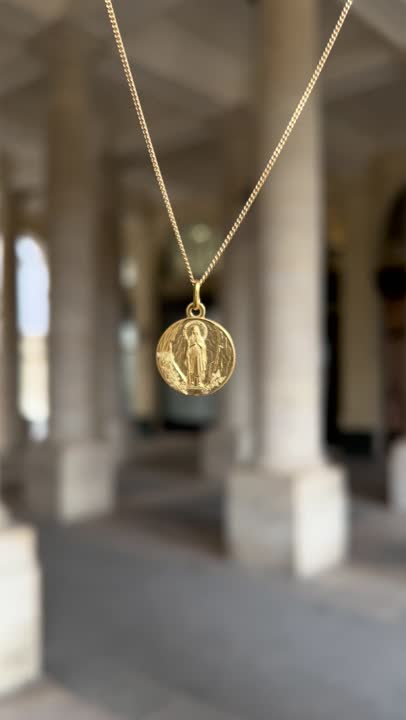 Médaille Notre-Dame De Lourdes - Laiton Argenté, Cristal - 18mm - Médaillon Religieux